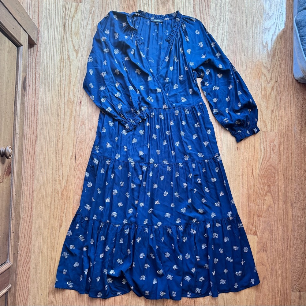 Madewell Challis Blue Floral Midi Dress, Medium